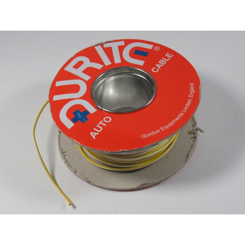 Lucas wire by the foot, 1 foot of Yellow wire with White stripe UK Made