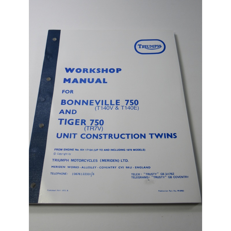 Triumph Workshop Manual 750 T140V T140E TR7V 99-0983 book catalog