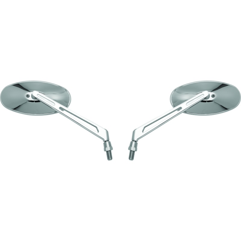 BikeMaster Oval Mirror Machined Arm w/10mm/Yam 10mm/HD Adapters – Pair – Chrome