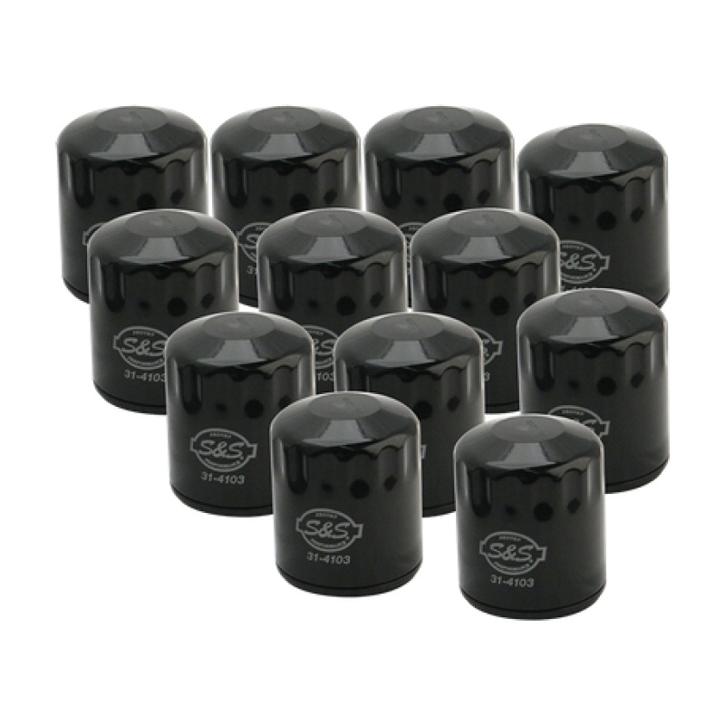 S&S Cycle 99-18 BT/2017+ M8/X-Wedge Black Oil Filter – 12 Pack