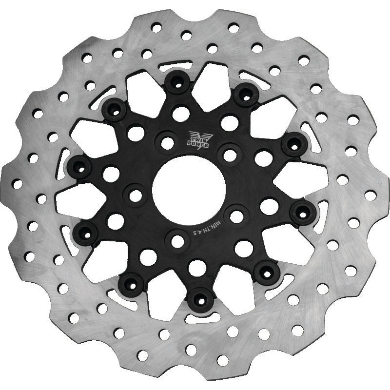 Twin Power 84-17 Big Twin Exc 08-17 FLH FLT Rear 11.5 Scalloped Floating Rotor Black Mesh
