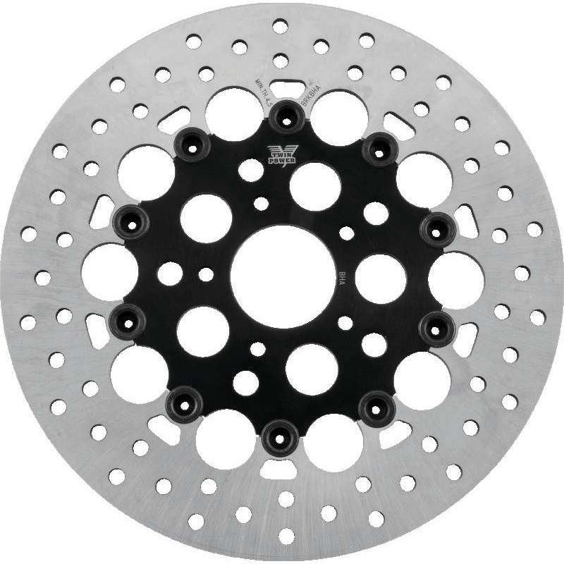 Twin Power 84-17 Big Twin Exc 11.8 and Lug Mount 84-13 XL Front 11.5 Floating Rotor W/Holes Black