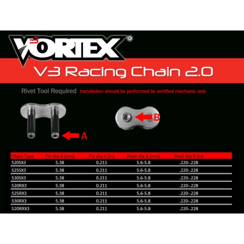 Vortex Racing V3 2.0 Master Link Rivet 520RX3-RCL- Black