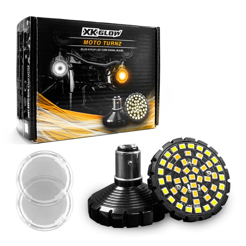 XK Glow Motorcycle Front LED Turn Signal Kit – Bullet Style Clear Lenses