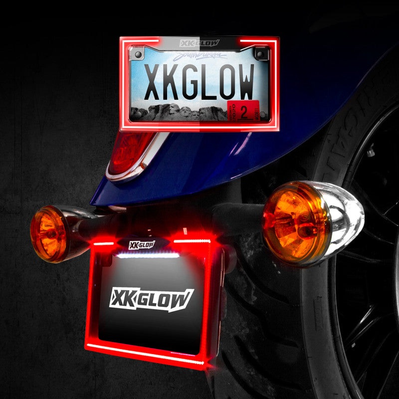 XK Glow Motorcycle License Plate Frame Light w/ Turn Signal – Black