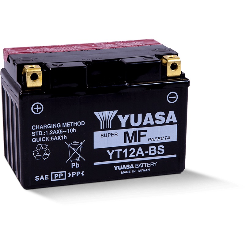 Yuasa YT12A-BS Maintenance Free AGM 12-Volt Battery w/Bottle