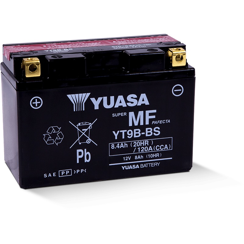 Yuasa YT9B-BS Maintenance Free 12-Volt AGM Battery w/Bottle