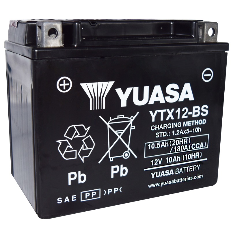 Yuasa YTX12-BS Maintenance Free AGM 12-Volt Battery w/Bottle