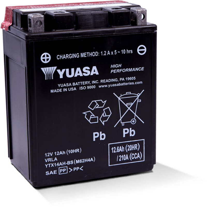 Yuasa YTX14AH-BS High Performance AGM 12-Volt Battery w/Bottle