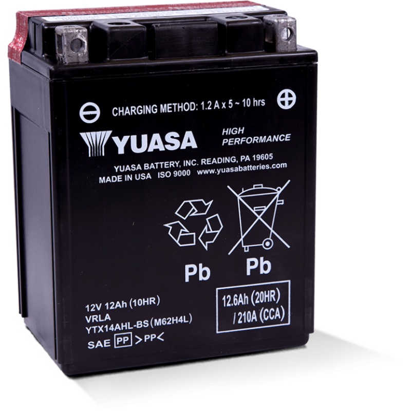 Yuasa YTX14AHL-BS High Performance AGM 12-Volt Battery w/Bottle
