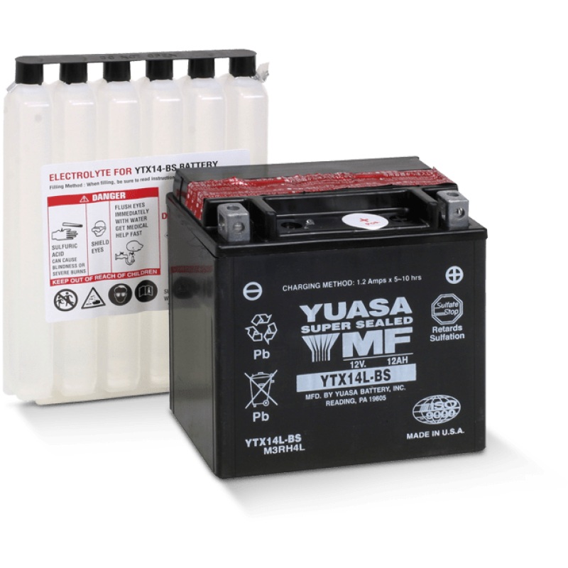 Yuasa YTX14L-BS Maintenance Free AGM 12-Volt Battery w/Bottle