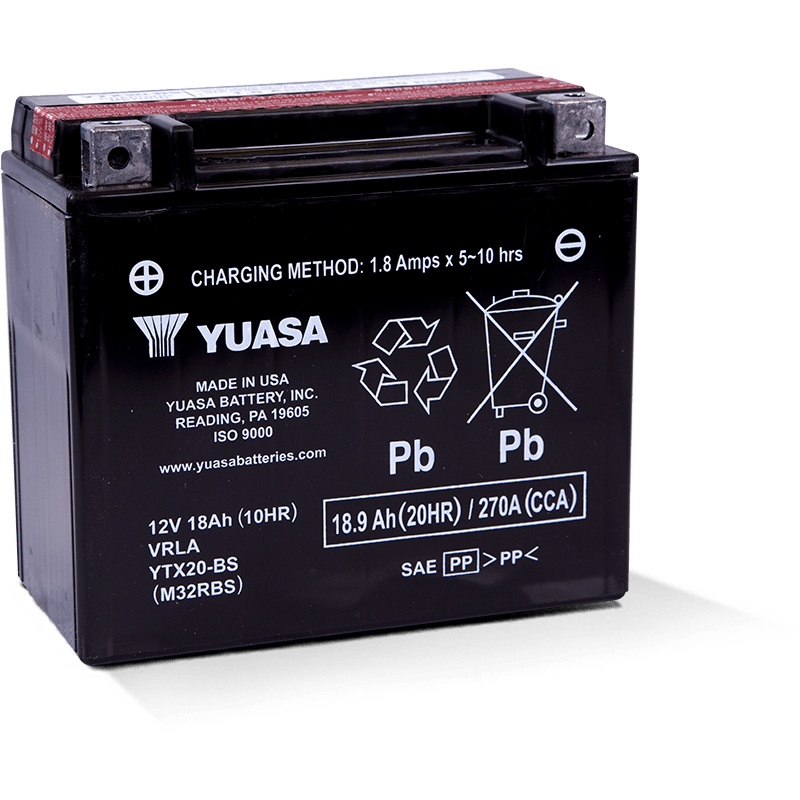 Yuasa YTX20-BS Maintenance Free AGM 12-Volt Battery w/Bottle
