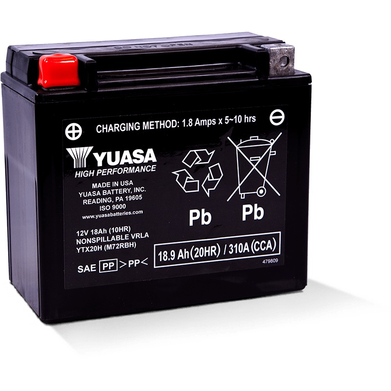 Yuasa YTX20H Maintenance Free AGM 12-Volt Battery