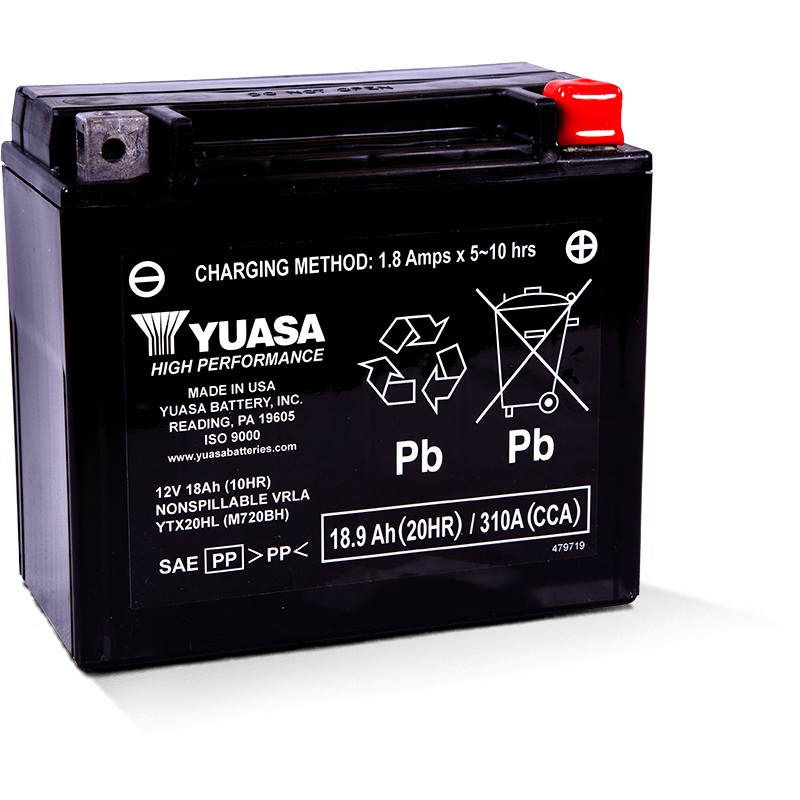 Yuasa YTX20HL Maintenance Free AGM 12-Volt Battery