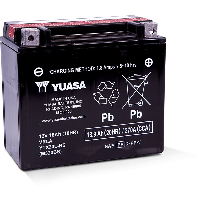 Yuasa YTX20L-BS Maintenance Free AGM 12-Volt Battery w/Bottle