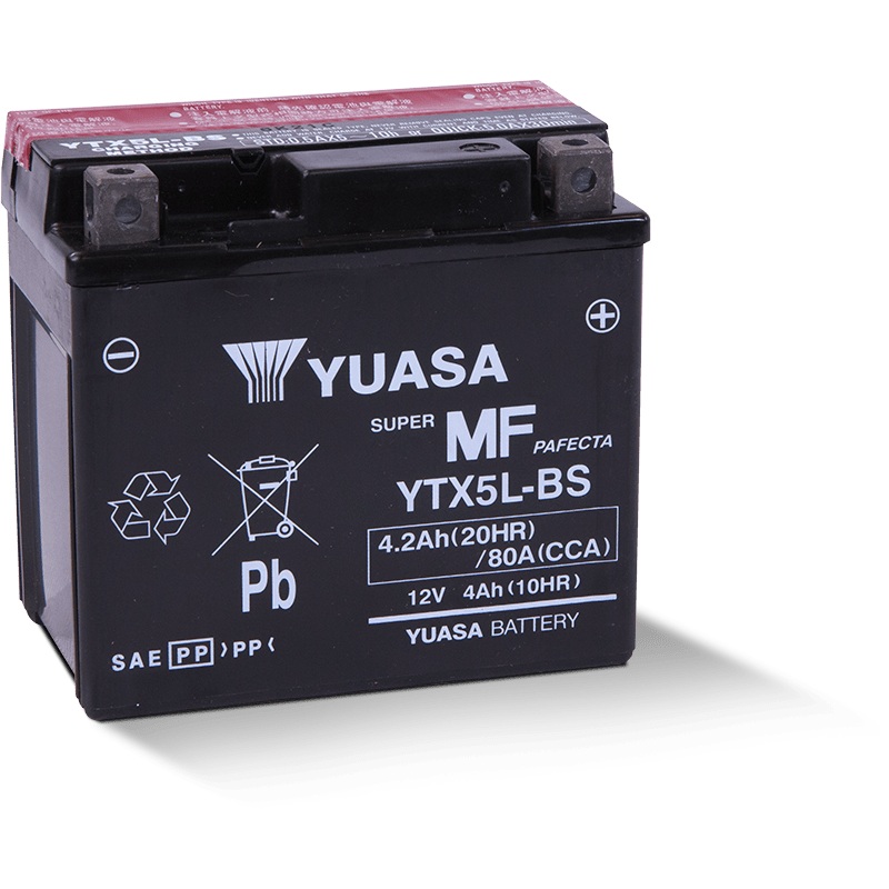 Yuasa YTX5L-BS Maintenance Free AGM 12-Volt Battery w/Bottle