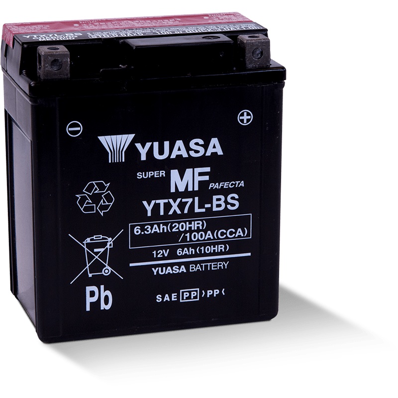 Yuasa YTX7L-BS Maintenance Free AGM 12-Volt Battery w/Bottle