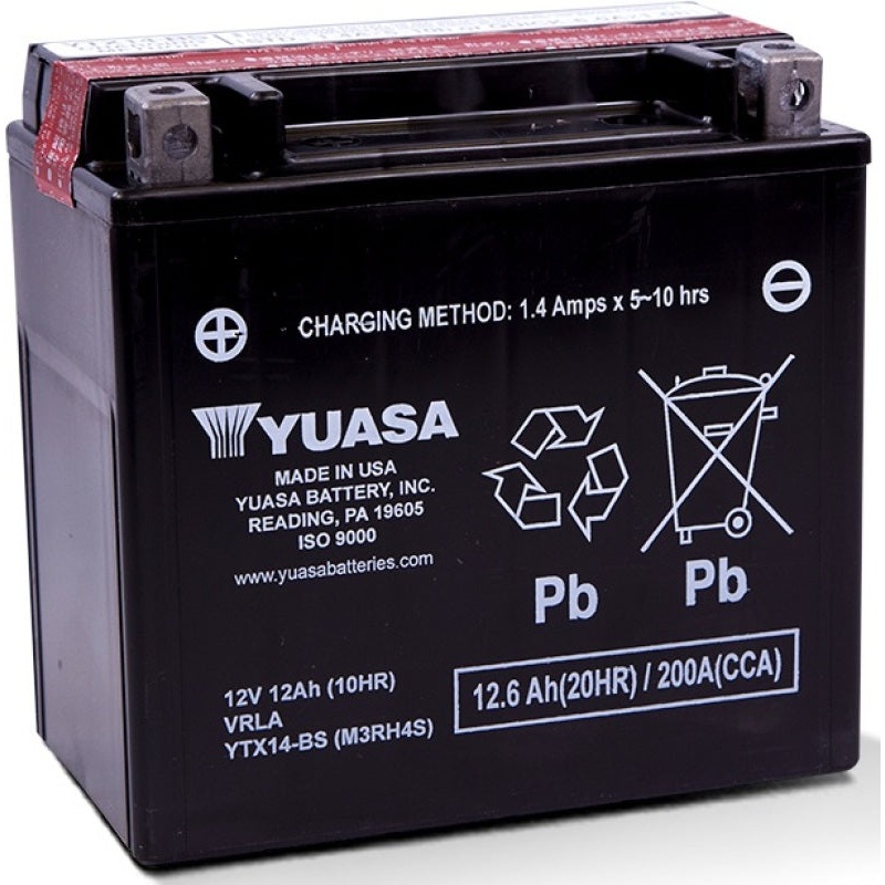 Yuasa YTX14-BS Maintenance Free AGM 12-Volt Battery w/Bottle
