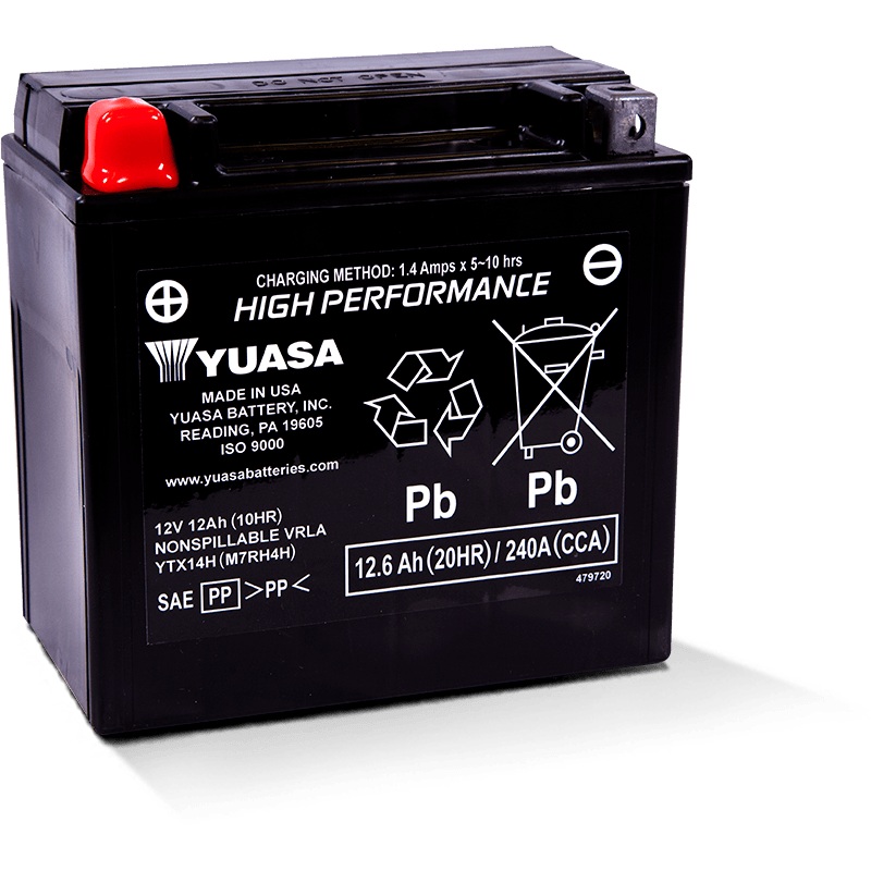 Yuasa YTX14AH Maintenance Free AGM 12-Volt Battery
