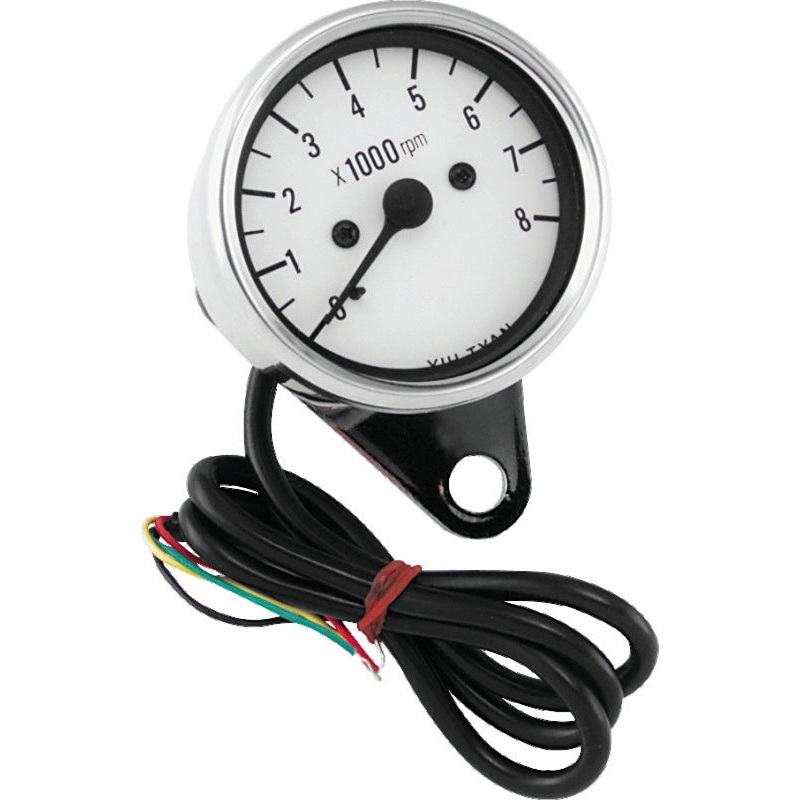 Bikers Choice 2.5 Inch Chrome Mini Tach Universal White Face 8000 RPM