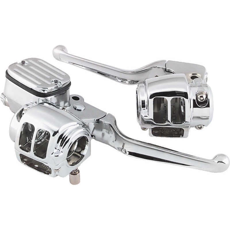 Bikers Choice 96-06 Big Twin 96-03XL With 11/16 Bore Master Cylinder Chrome Handlebar Control Kit