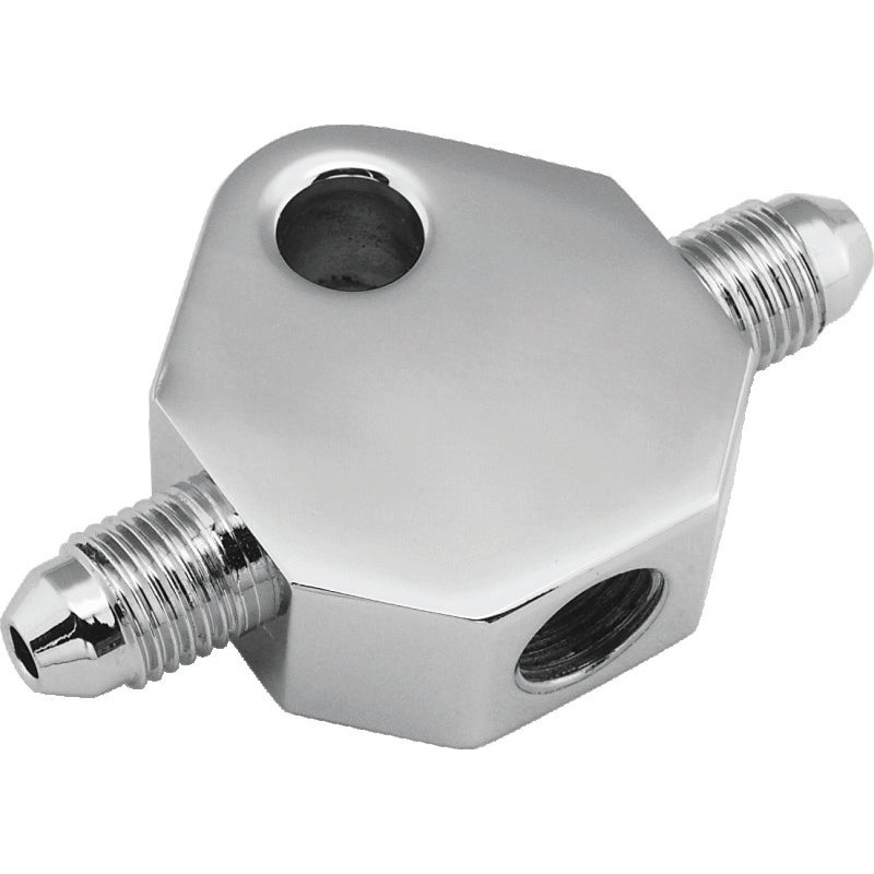 Bikers Choice Chrome Brake Tee 1/8 NPT Center Hole Male AN-3 Side Holes