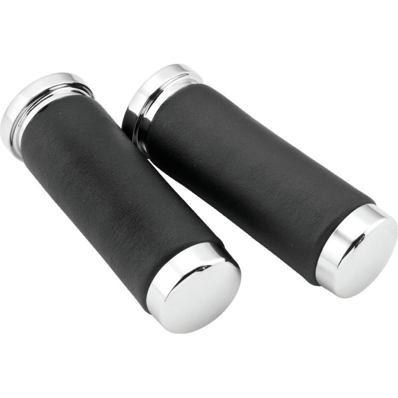 Bikers Choice Chrome & Leather 1 Inch Grips Universal Pr