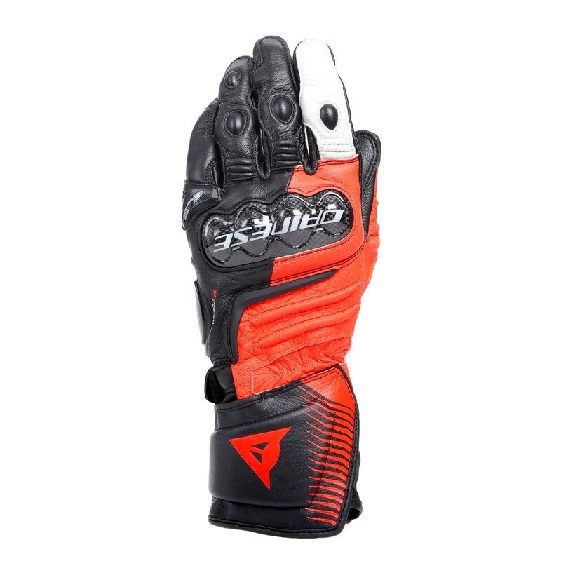 Dainese Carbon 4 Long Leather Gloves Black/Fluorescent-Red/White – Large