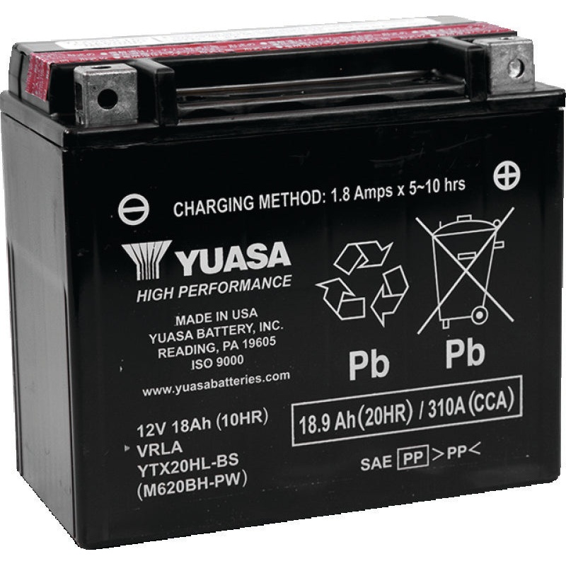 Yuasa YTX20HL-BS-PW High Performance AGM Battery w/Bottle